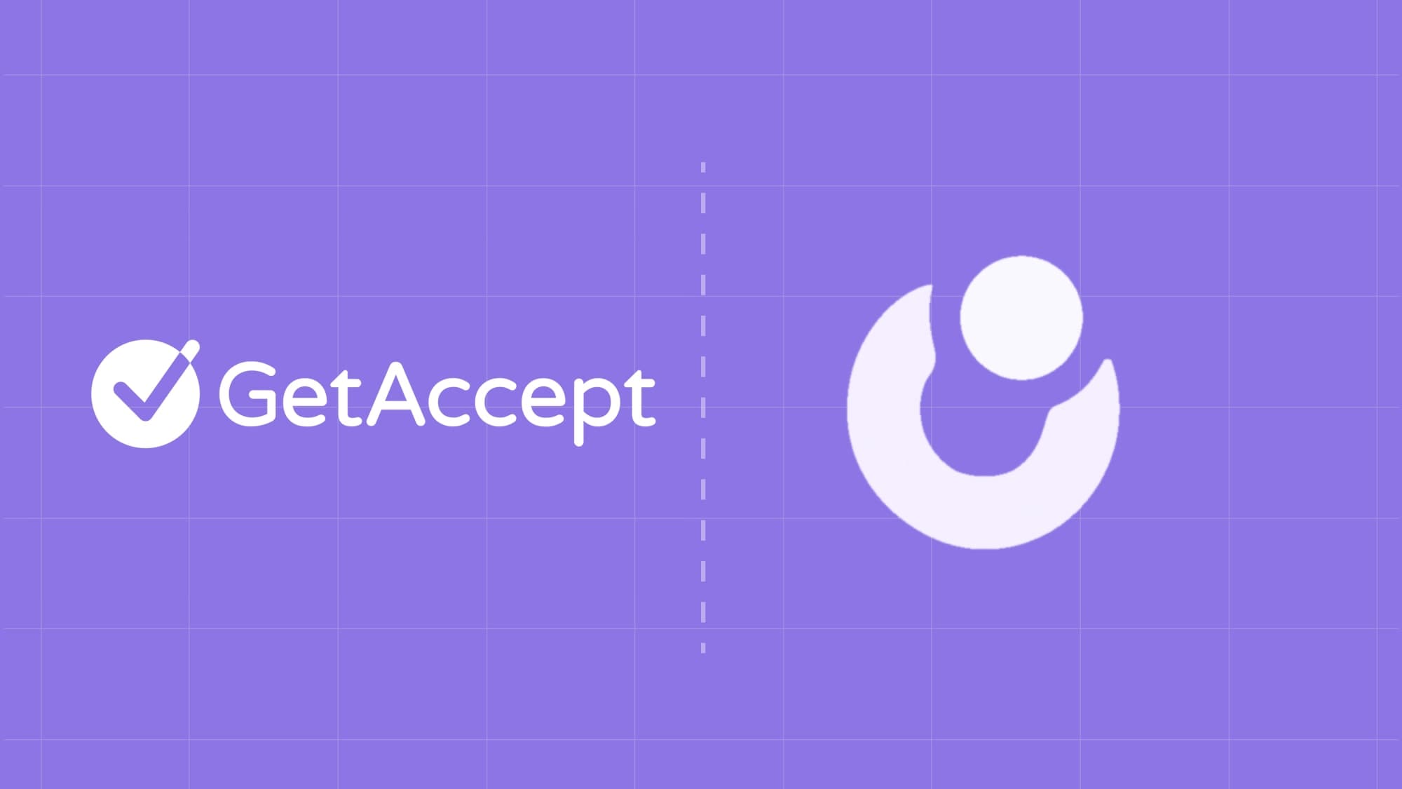 The GetAccept logo and the Dottr logo side by side on a purple grid, divided by a dashed line