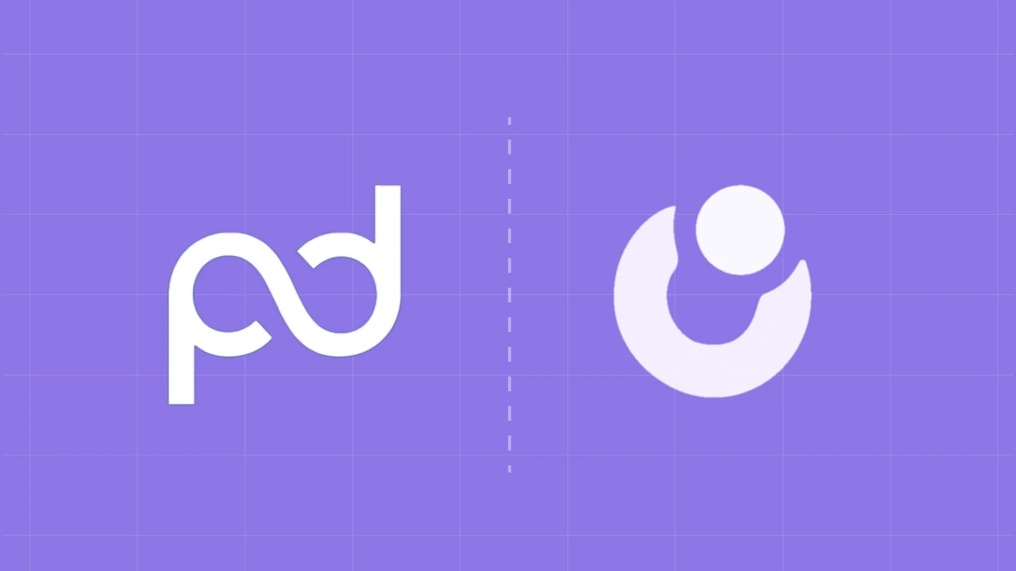 The PandaDoc logo and the Dottr logo side by side on a purple grid, divided by a dashed line